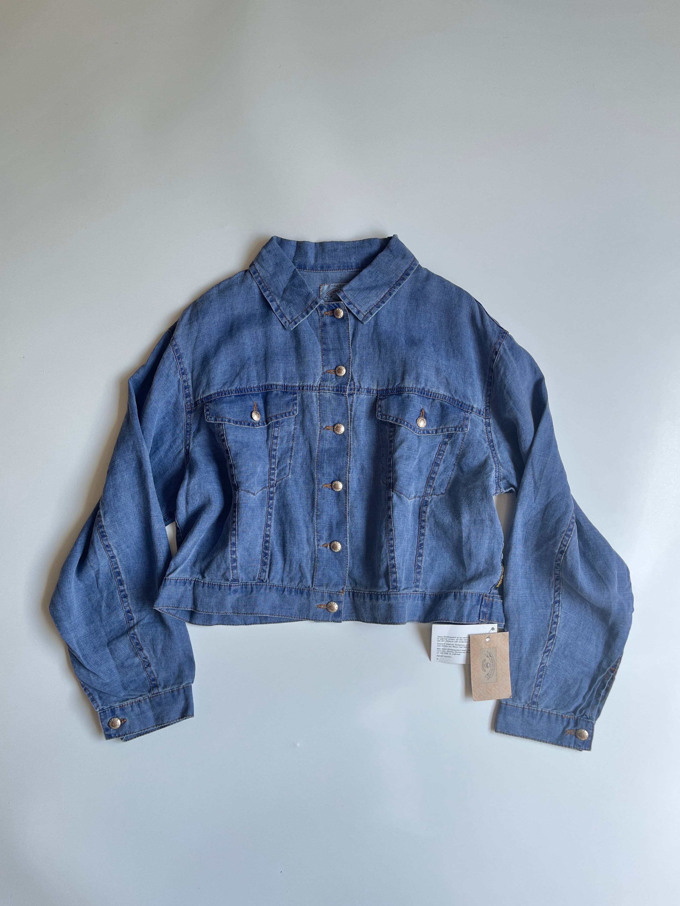 デッドストック アルマーニジーンズ ARMANI JEANS リネン レディース デニムジャケット|ブルー|44 (レディースM相当) | 新品未使用 イタリア製 2000年代