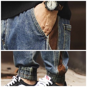 Side panel denim jogger pants 1237