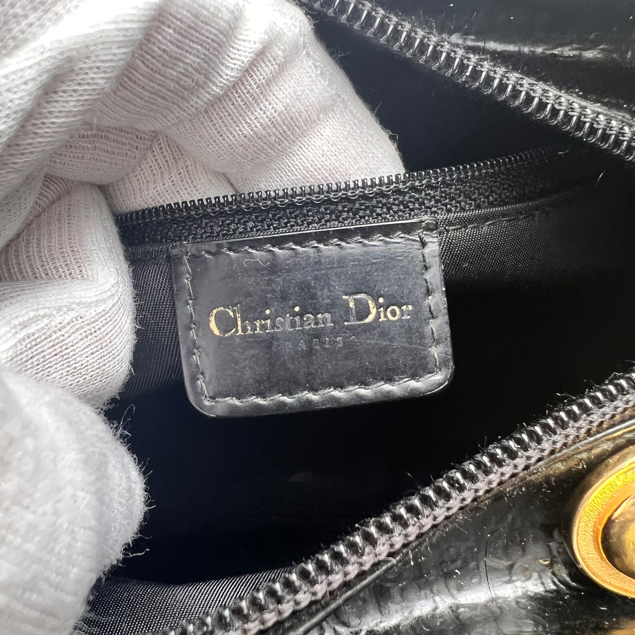 Dior ２WAY エナメル   カナージュ ハンドバッグ ブラック A-12986