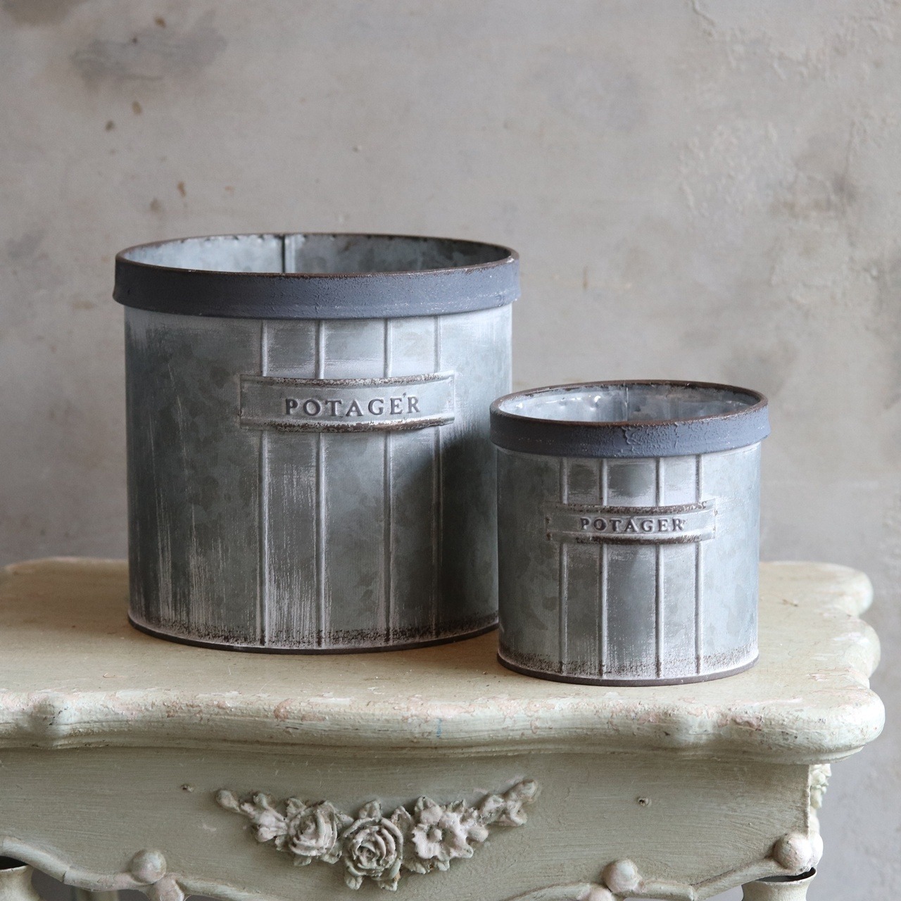 ブリキ植木鉢　アンポタジェサークルSGY 　シャビーシック　オシャレ　
