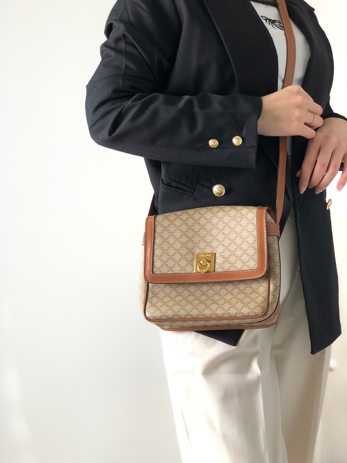 CELINE セリーヌ マカダム ガンチーニ レザー ショルダーバッグ 