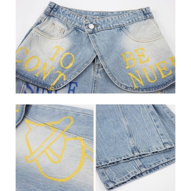 フラップグラフィックプリントワイドラインデニムパンツ 1col   R01874