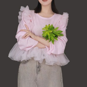 Sheer Mesh Ruffle Blouse<7colors>
