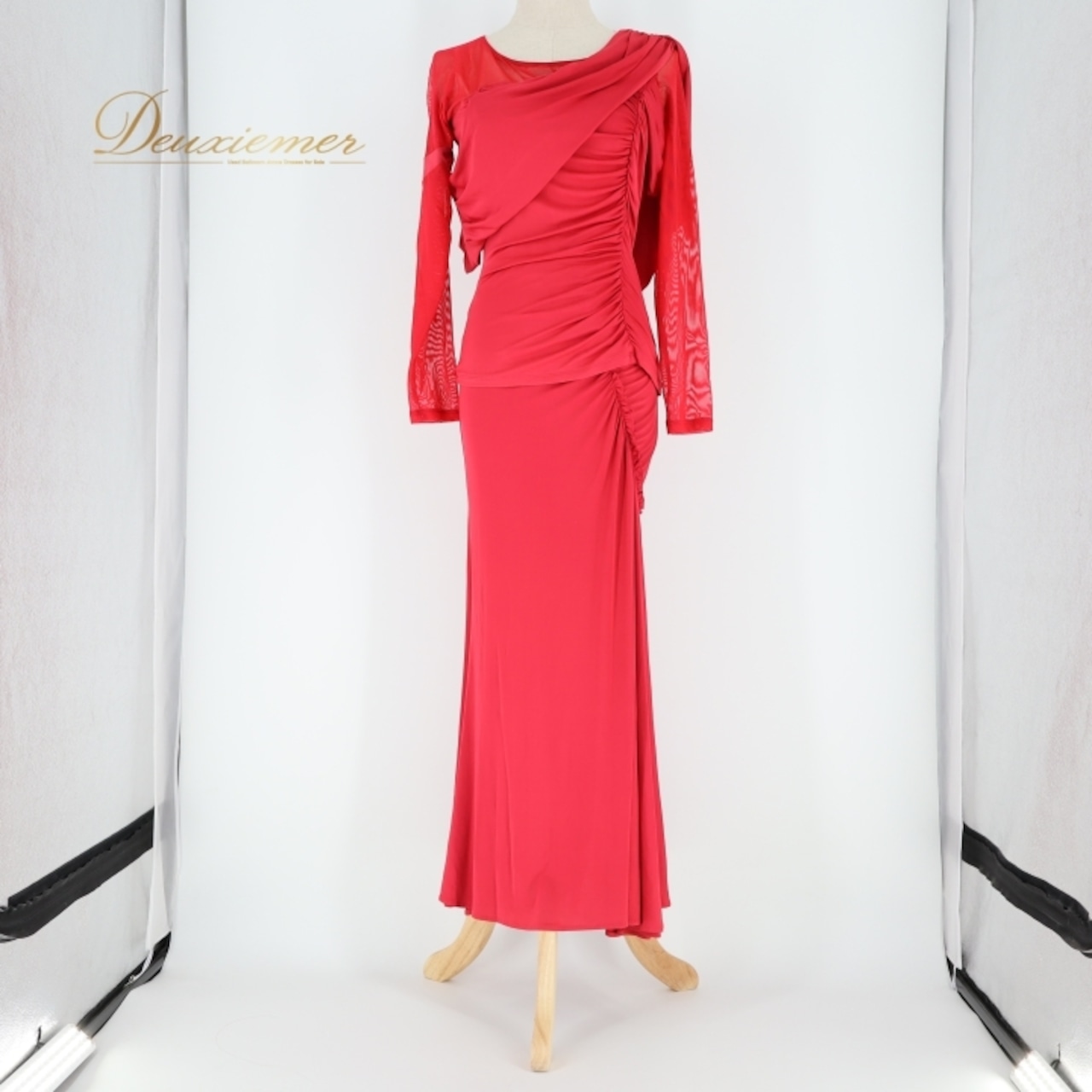 社交ダンス 衣装 ツーピース ピンク系 チャコットロイヤルダンス Chacott ROYAL DANCE 無地 シンプル 伸縮 ストレッチ ドレープ メッシュ 上品 タイト 練習 レッスン パーティー 長袖 鮮やか かわいい セットアップ 上下セット