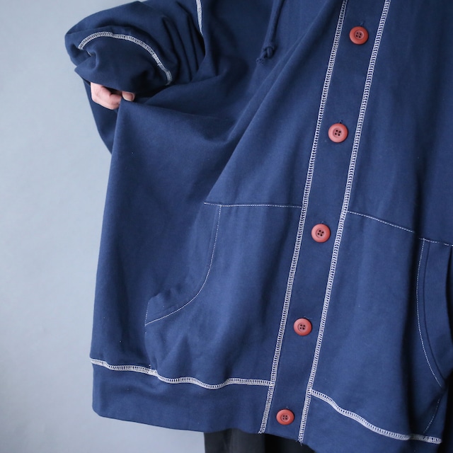 "KING SIZE" XXXXXXXXL super over silhouette stitch work hoodie jacket