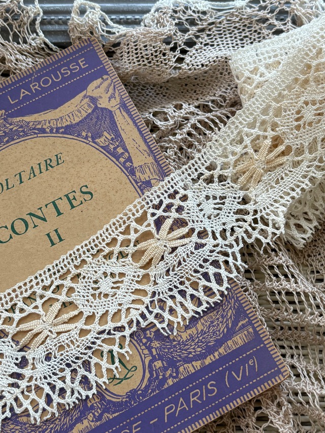 フランスVintage レース  トーションレース 幅約32mm前後 スカラップ 50cm カットレース アイボリー デコレーション カルトナージュ コラージュ