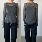 glitter sheer crewneck tops/gray