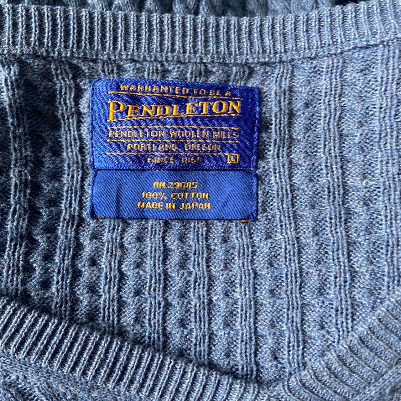 PENDLETON ペンドルトン 無地 Vネック ケーブルニット コットンニット 