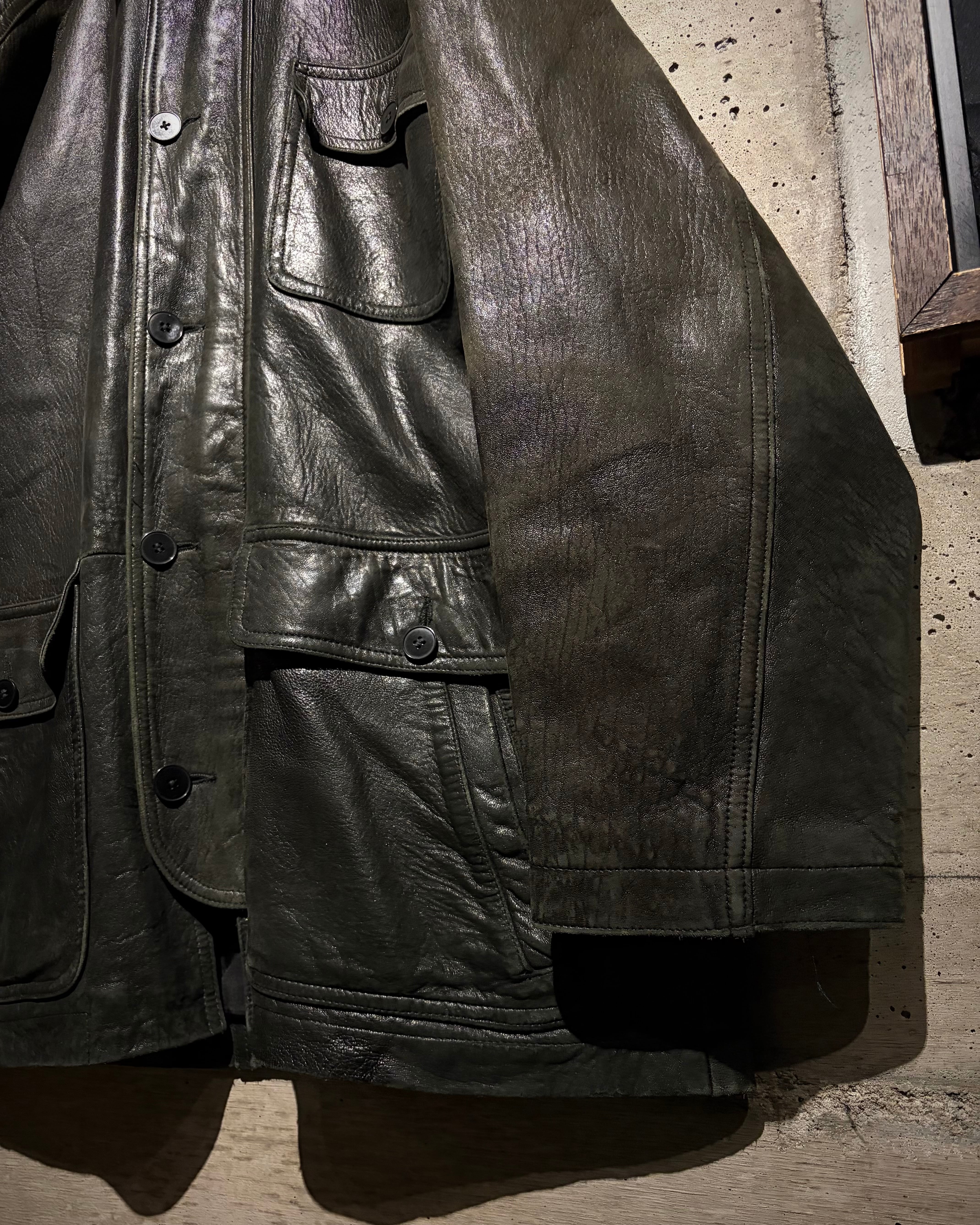 Caka】90's “Calvin Klein” Beautiful Fade Vintage Leather Coverall