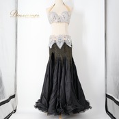 ベリーダンス オリエンタル 衣装 上下セット ブラック系 トップス スカート ベルト ベール アーム アーム飾り 腕飾り ラインストーン 黒 赤 スリット ラメ キラキラ 豪華 装飾 華やか かっこいい ダンス衣装 ステージ イベント シルバー系 レッド系