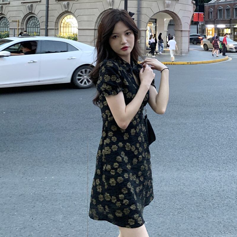 フローラルドレス サマースタンダードショートスカート レトロ 夏物 花柄 試着室52664802551