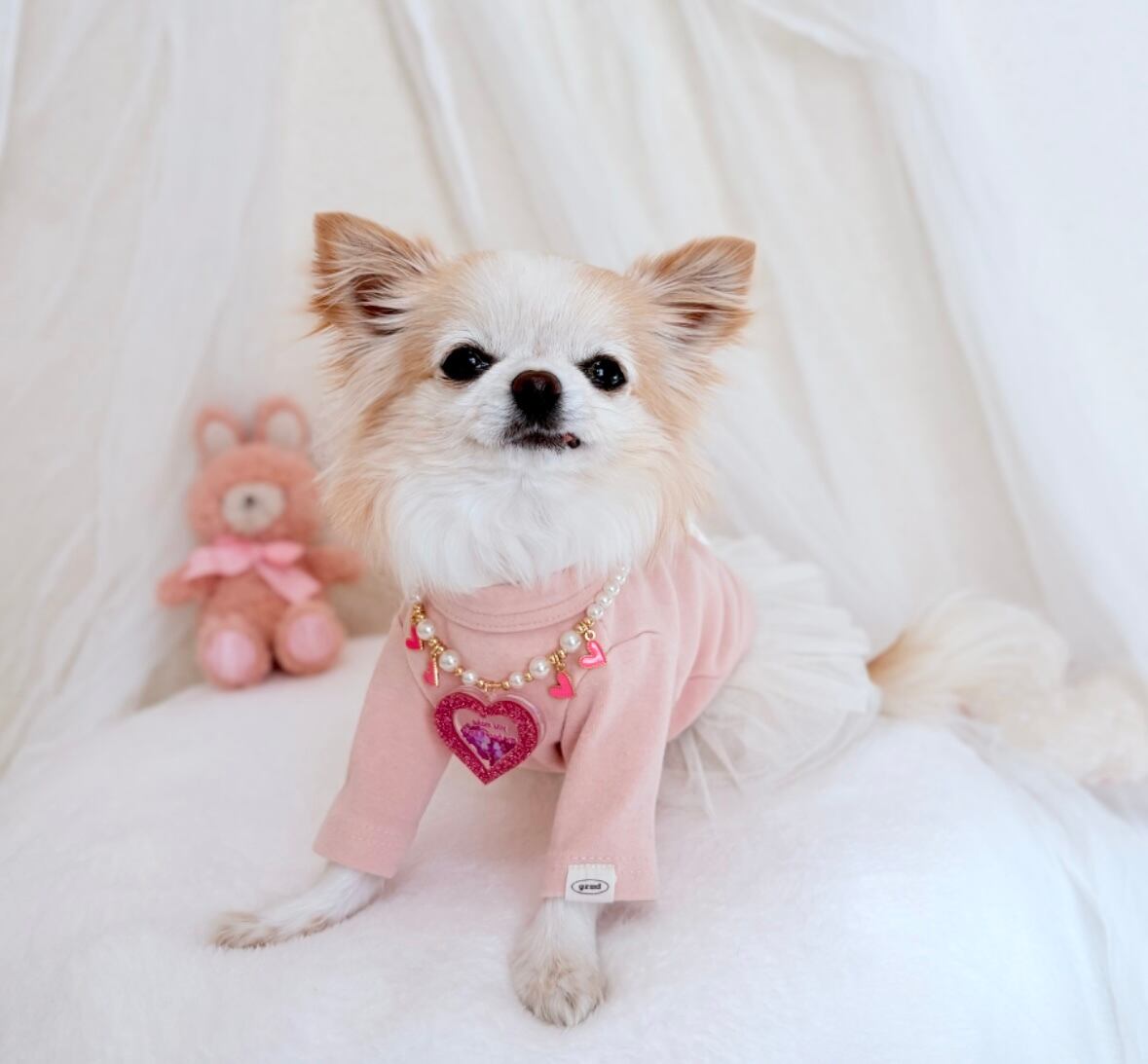 シャカシャカピンクハートネックレス（新作＊バックリボン付き）