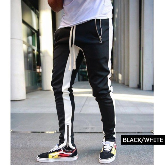 メンズ ラインパンツ 裾ジップ ジョガーパンツ 欧美 サイドライン ジャージ スウエット ストレッチ Zip ダンス系 スポーツ 男性用 Like Happy インポートセレクトショップ Co