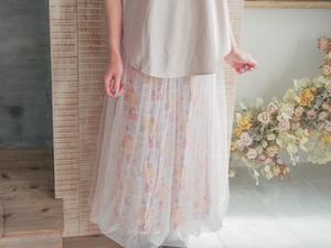 くま × ビスケット柄 が かわいい！ チュール 重ね バルーンスカート