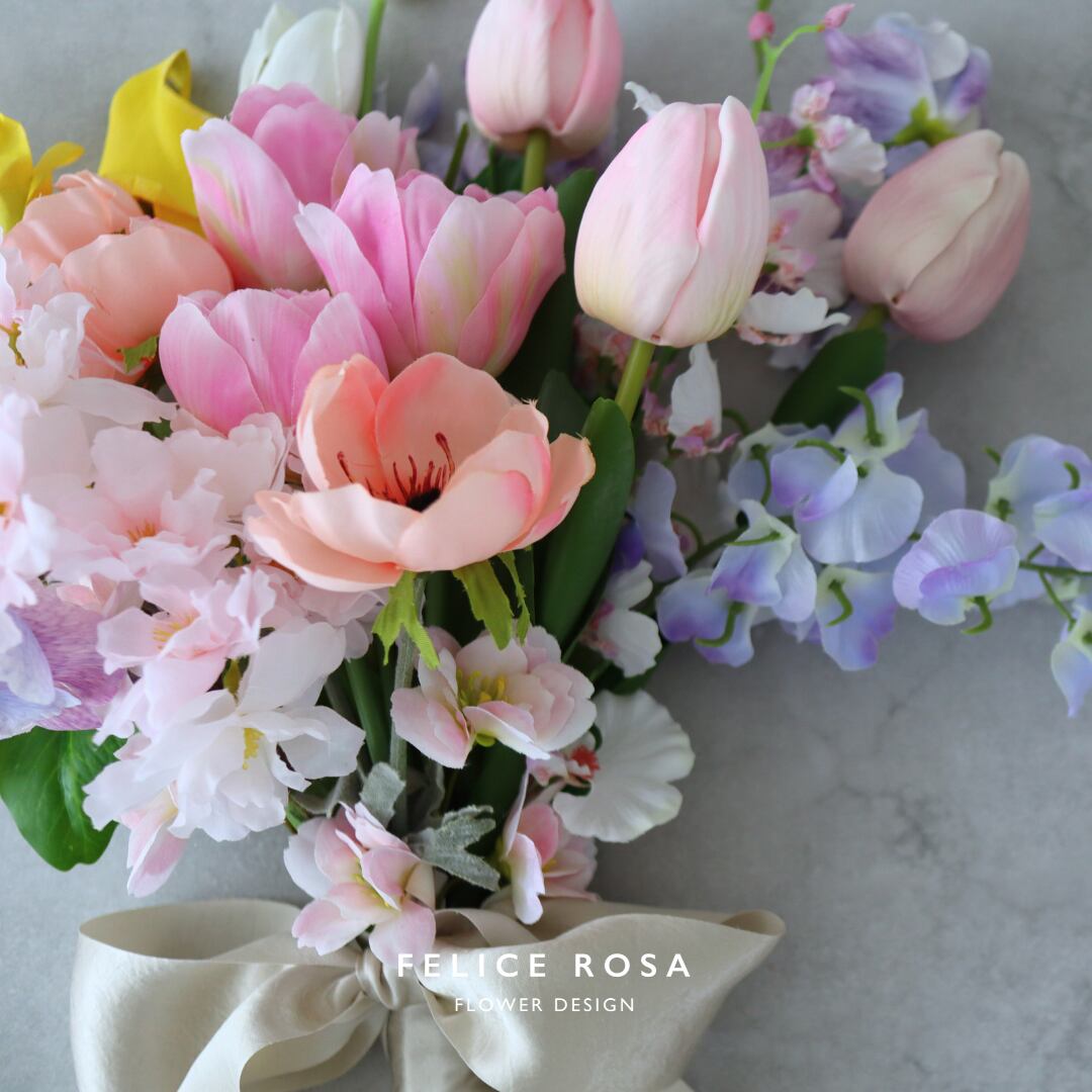 2点セットアーティフィシャルフラワーくすみピンク　造花ブーケ　ウェディングブーケ