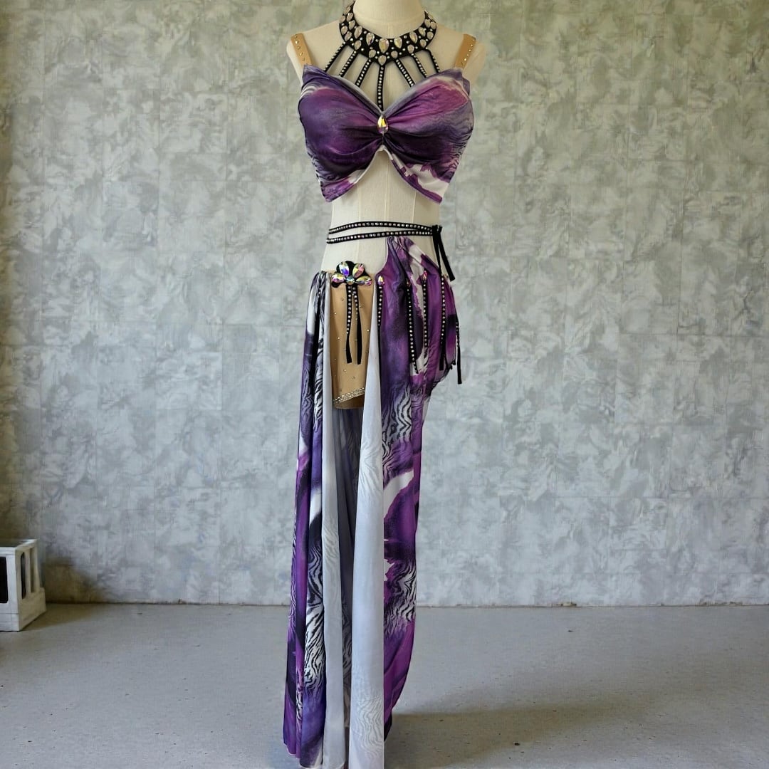 オリエンタル衣装 パープル ゼブラ柄 スリット