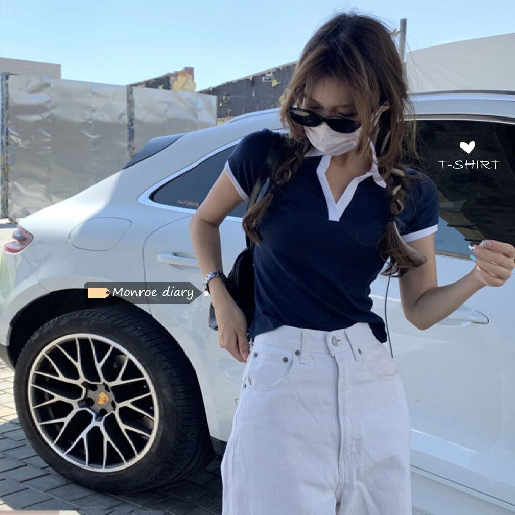 カラーショートTシャツ サマートップス 夏物 モンロー7889343706