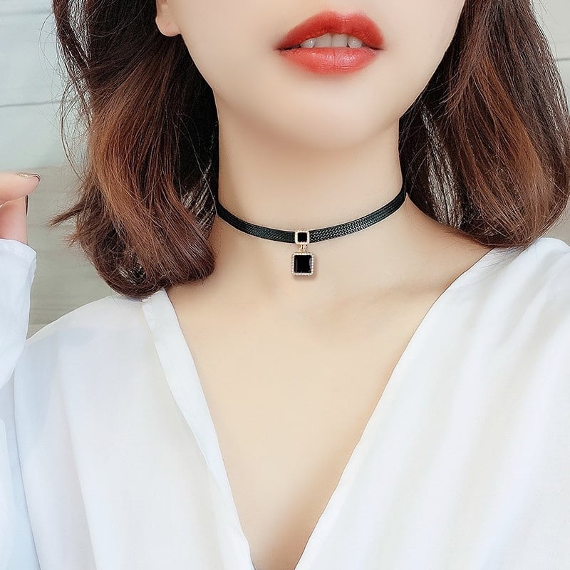 ✞ロリータJK制服 レザーブラックネックレス アクセサリー チェーン