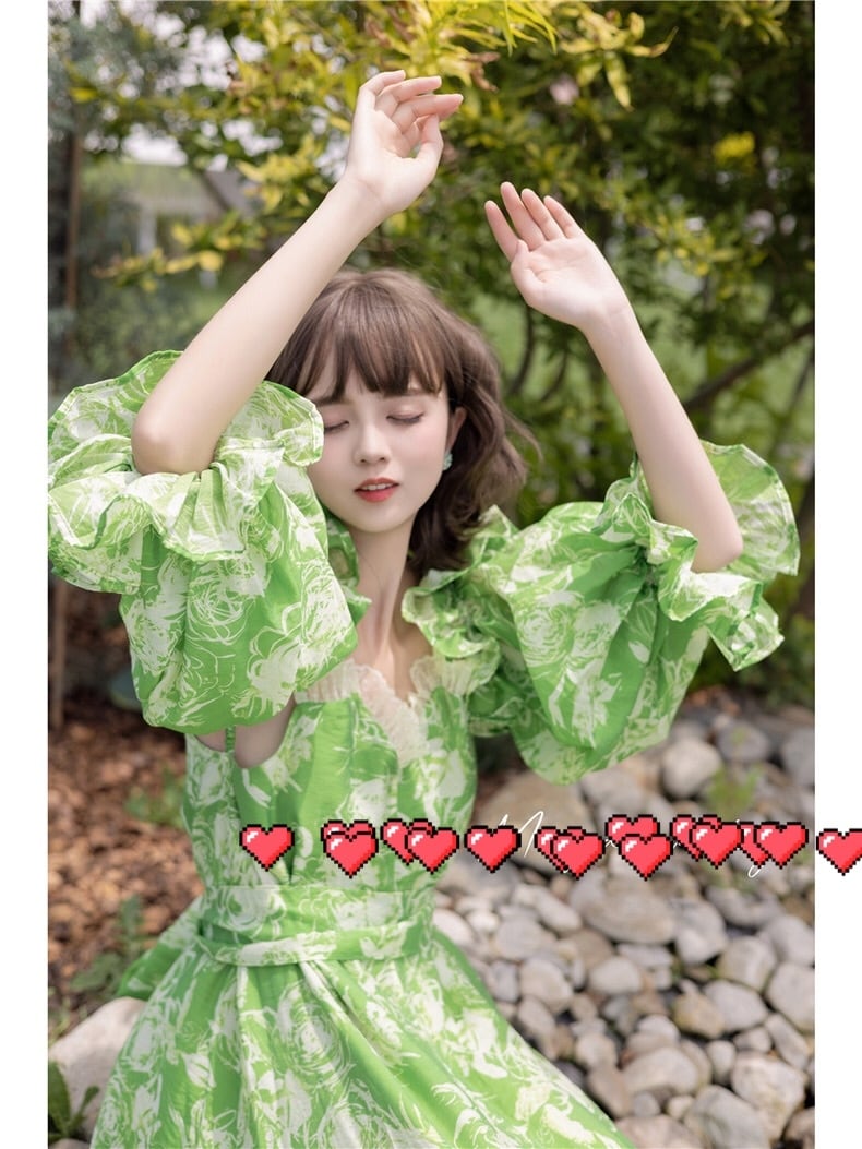 ワンピース パーティー 緑 花柄 フラワー ワンピース ガーリー