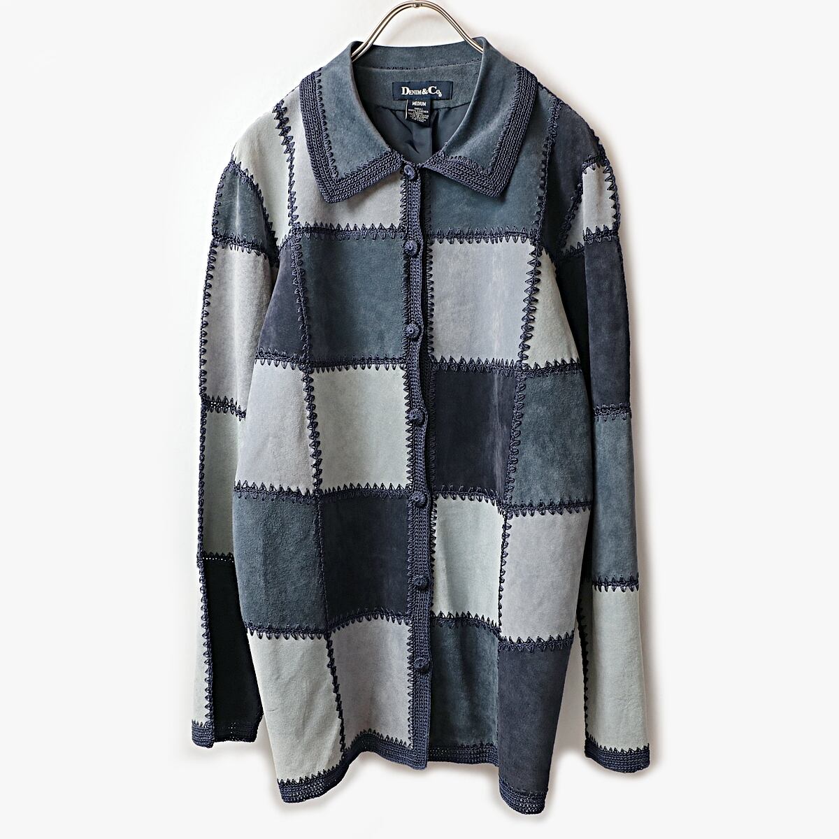DENIM&Co スエードレザー クロシェ パッチワーク ジャケット 古着 used レディース