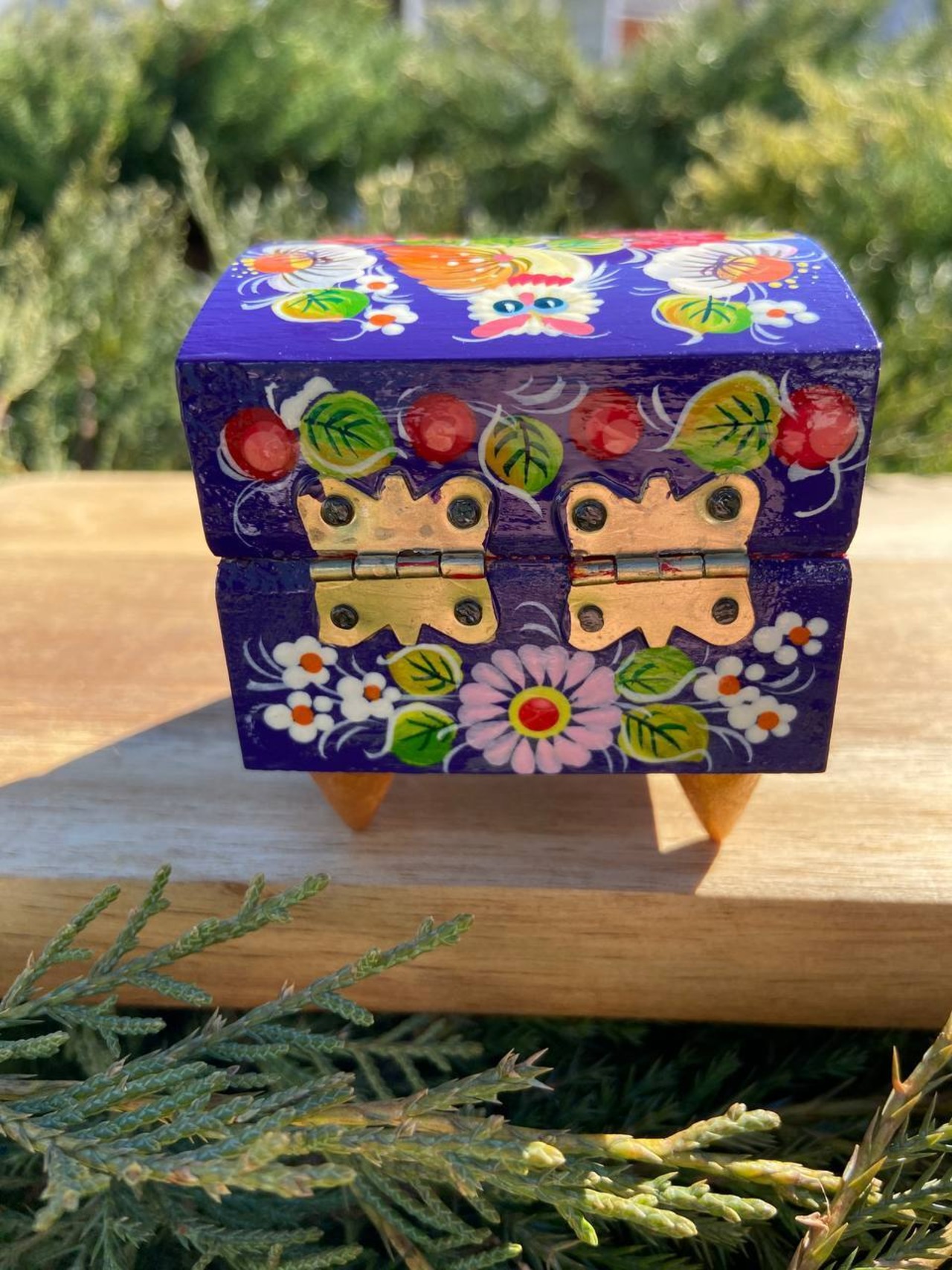 ペトリキフカ塗り　木製ジュエリーボックス（ホメンコ作）　小物入れ - 6