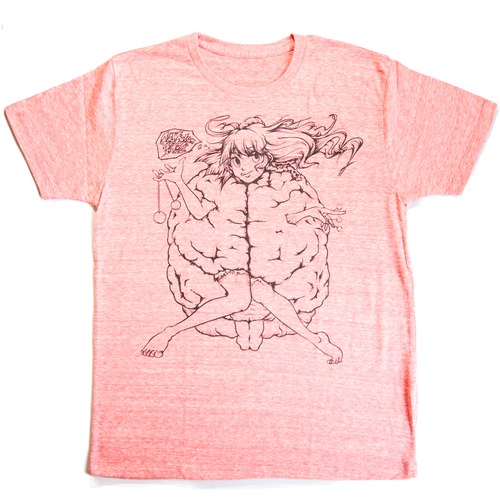 [ BRAIN-GIRL ] UネックTS／Vintage RED【蘭わかばのハンドプリントT-Shirts】