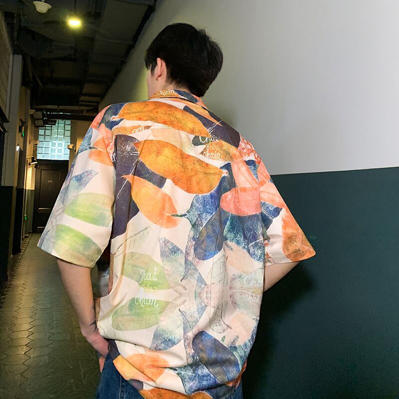 全2色 シャツ 総柄 半袖 カジュアル シンプル 羽織 おしゃれ