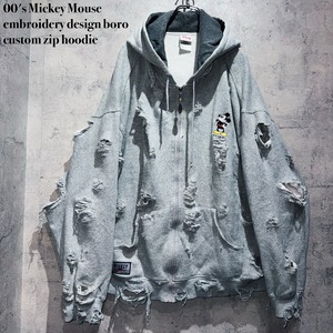 00's Mickey Mouse embroidery design boro custom zip hoodie