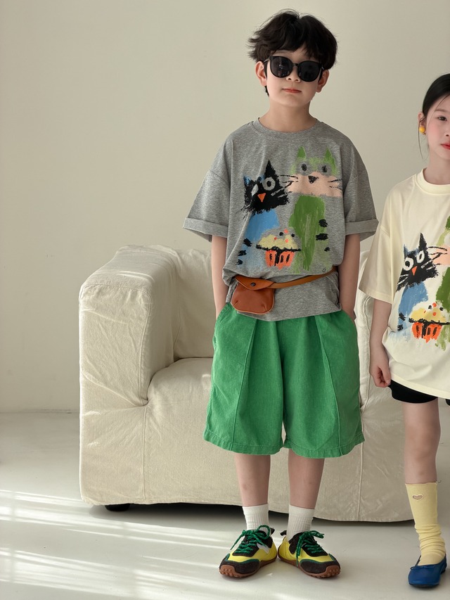【KID】アートキャットファミリープリント半袖Tシャツ - 16