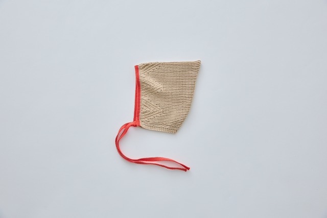 〈 eLfin Folk 25SS 〉 Lacework Knit Baby Bonnet "帽子" / elf-251K58 / beige×red