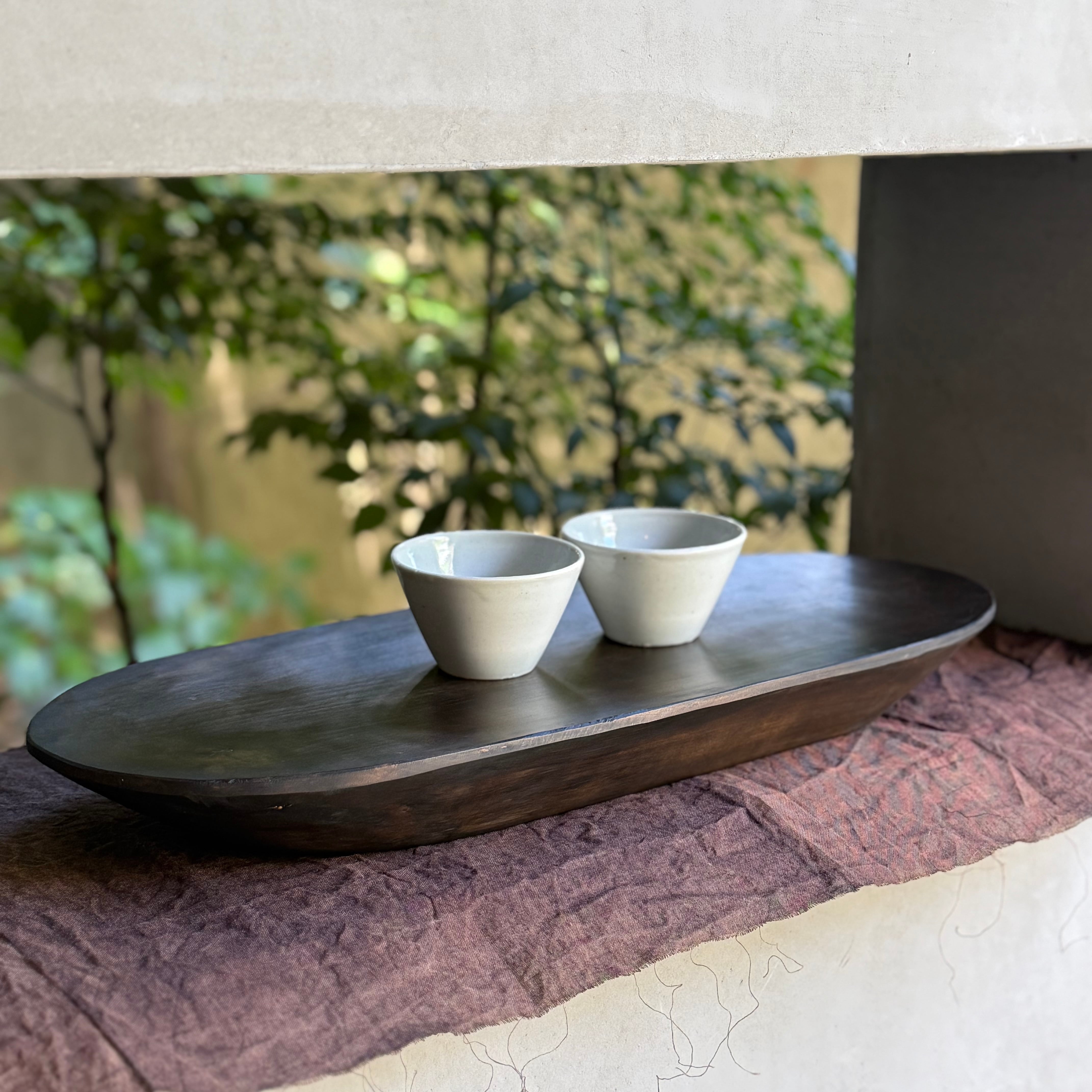 徒爾 楕円茶盤 小 サクラ 黒漆（国産/松煙） | gallery 一白