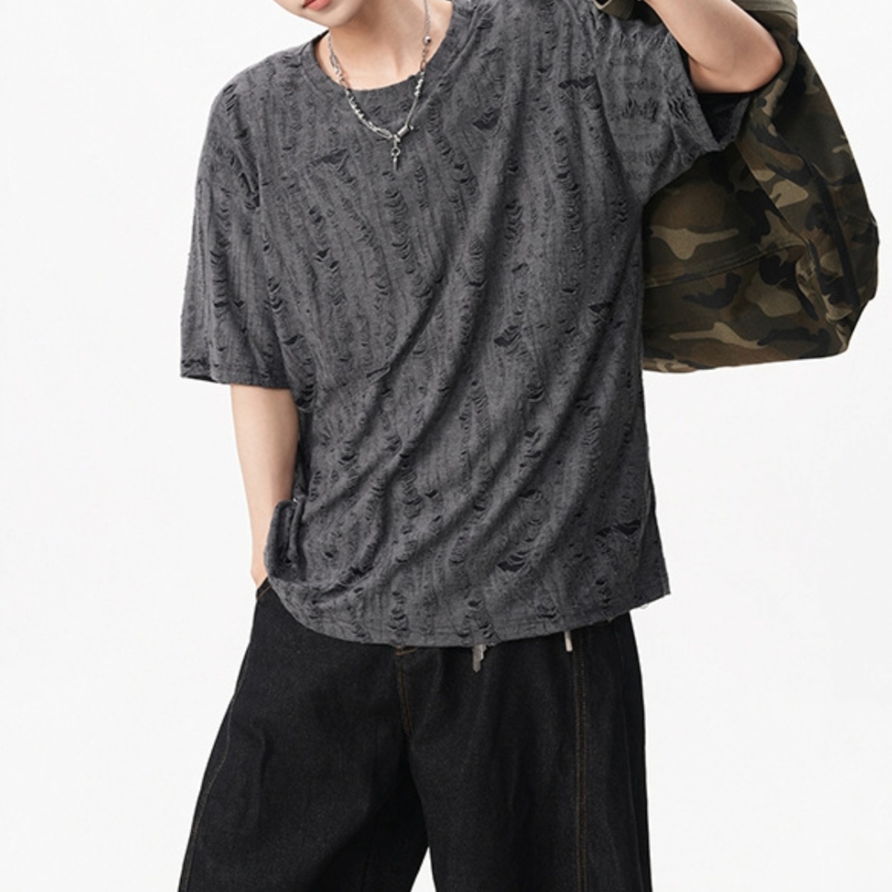 Distressed Drop Shoulder T-ShirtTB2407・画像5