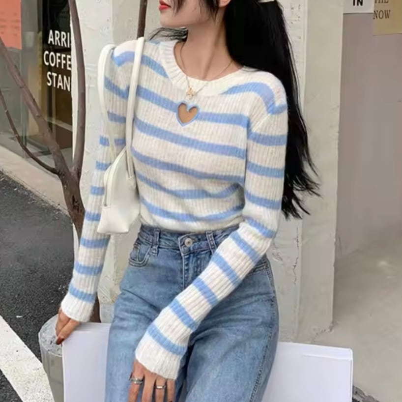 heart cutting border knit