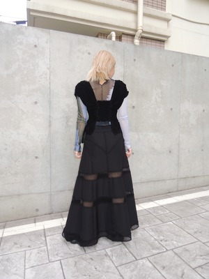 【25SS】FETICO フェティコ /VELVET TULLE SHIRRING TOP / シャーリングトップス