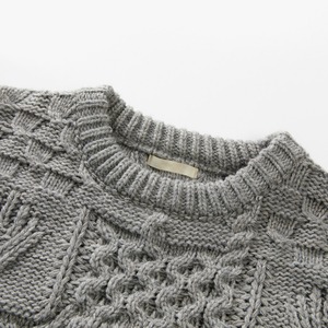 patchwork  crew-neck cable knit　J00435