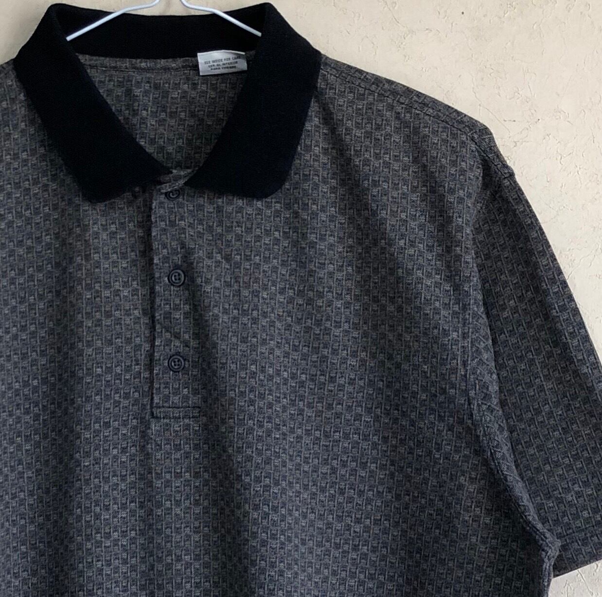 【XLサイズ】ベビ柄×黒 オーバーサイズ 古着 ダッドポロシャツ 野暮ったさ◎