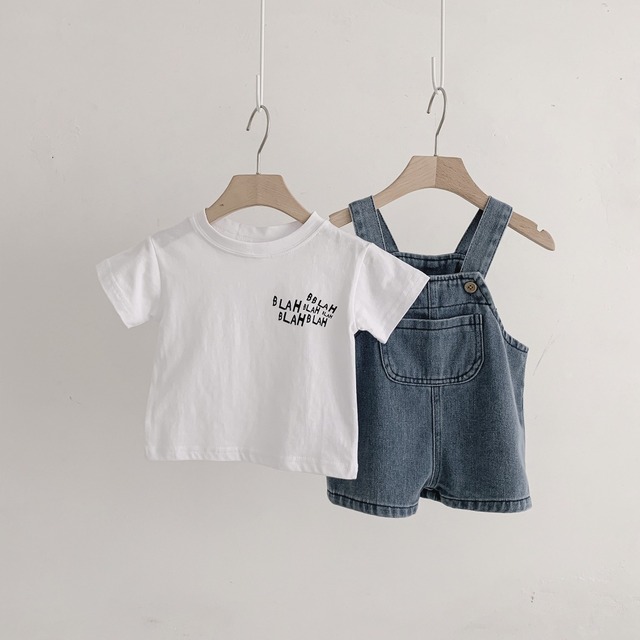 【セット】英字ロゴ半袖Tシャツデニムサロペットセット - 6