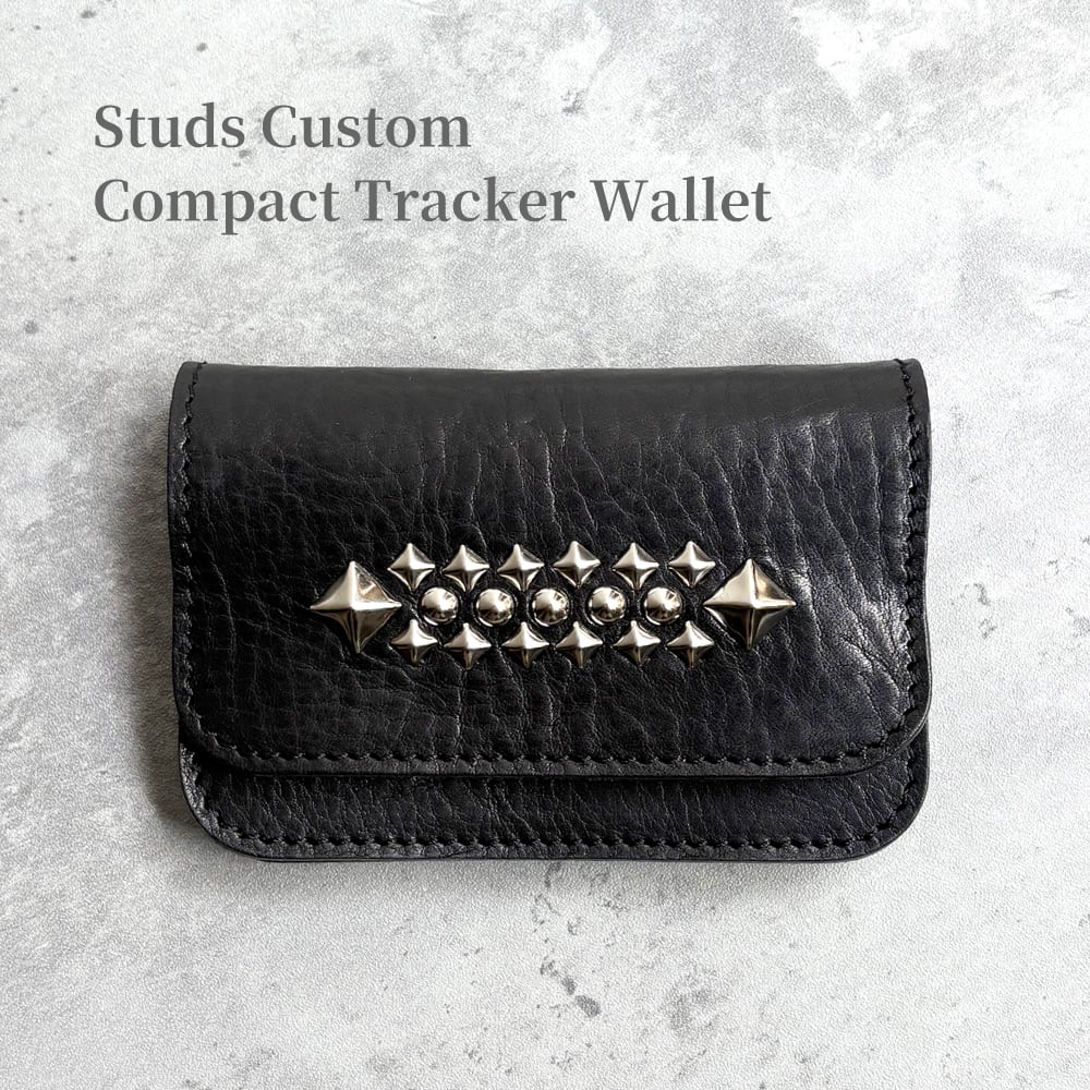 栃木レザー スタッズ 三つ折り財布 日本製 Made in Japan ［スタッズ