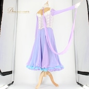 社交ダンス 衣装 スタンダード ドレス ワンピース パーティドレス パープル系 ブルー系 ホワイト系 U:NA ユーナ レース 長袖 ラインストーン 洗練 花柄 ボリューム 優雅 動き 伸縮性 ポリエステル レーヨン ナイロン ポリウレタン 光 ラインストーン 三層スカート