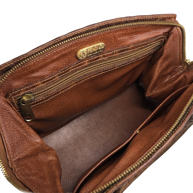 FENDI フェンディ ショルダーバッグ ベージュ ロゴ レザー キャンバス 2way クロコ型押し vintage ヴィンテージ オールド apxrfn