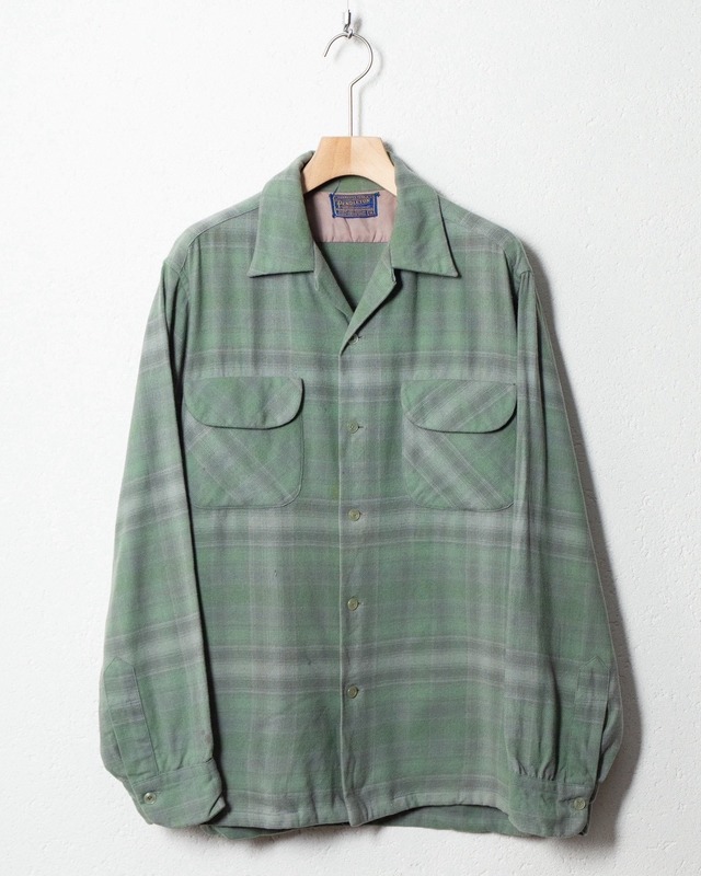 vintage "PENDLETON" check patterned wool shirt / COLOR:LIGHT GREEN
