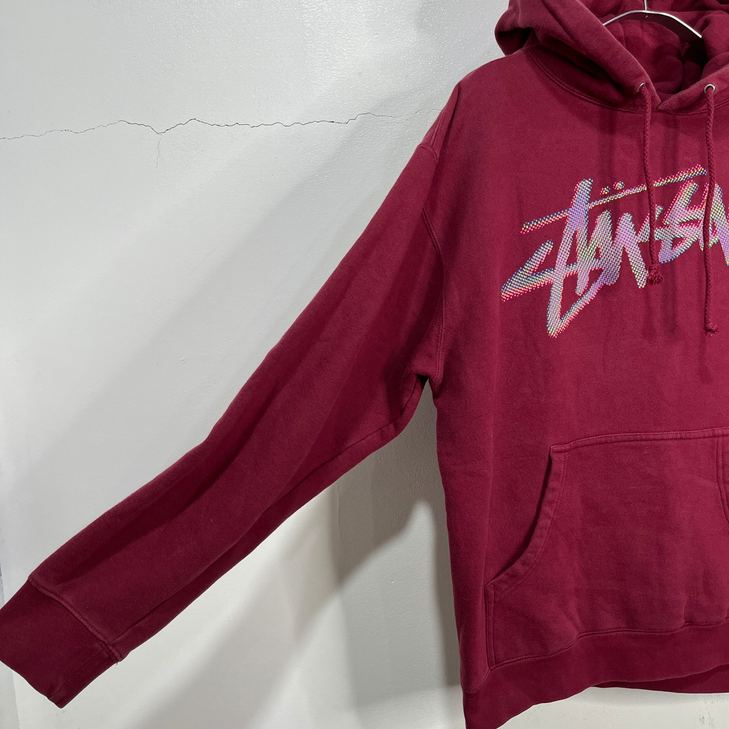 【希少デザイン】 STUSSY ロゴ刺繍 スウェット パーカー M ボルドー