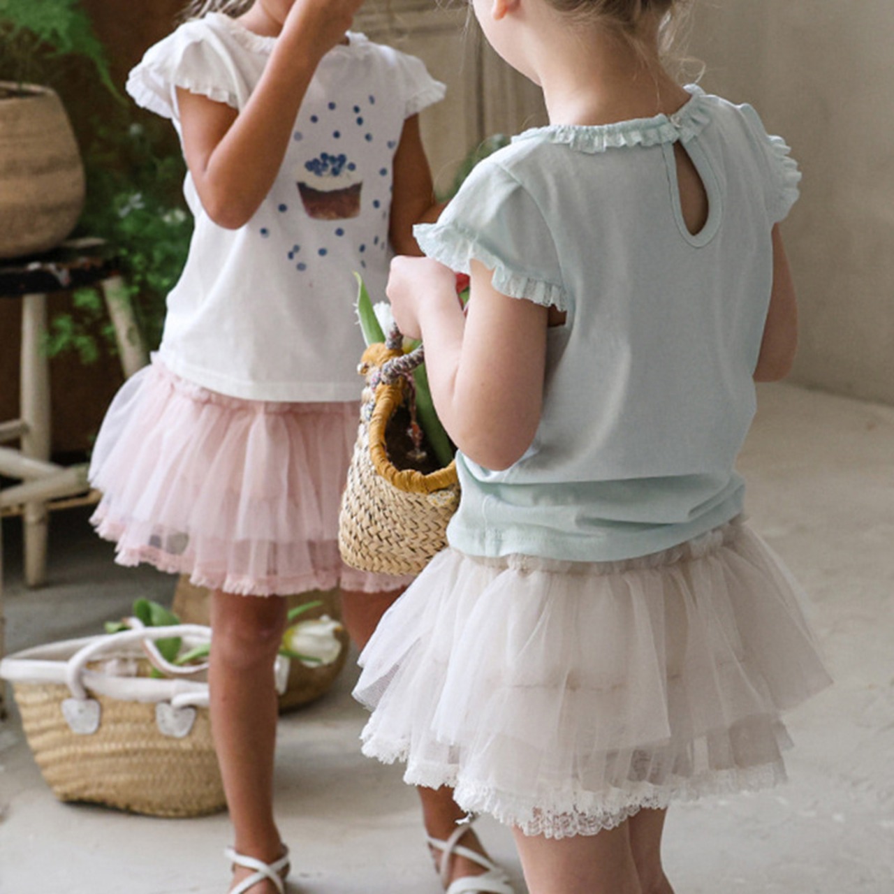 夏レギンス付きレースチュールスカート