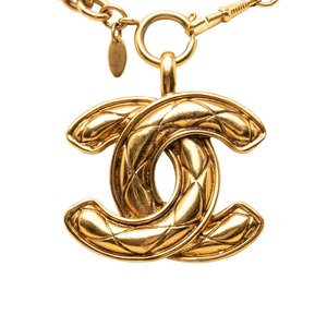 シャネル ココマーク マトラッセ ロゴ チェーンペンダント ネックレス ゴールド メッキ レディース CHANEL 【中古】