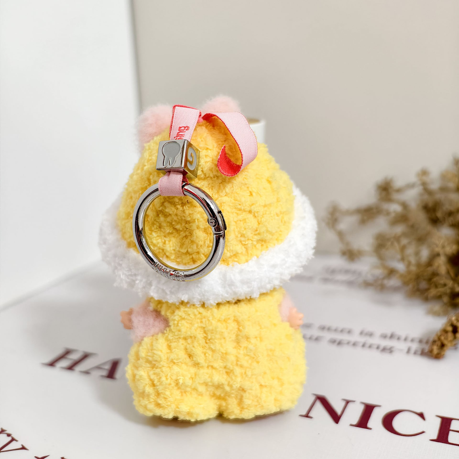 黄色のクマちゃんコーデ ラブブ 4.0 10cm用 キャップ＆サロペット