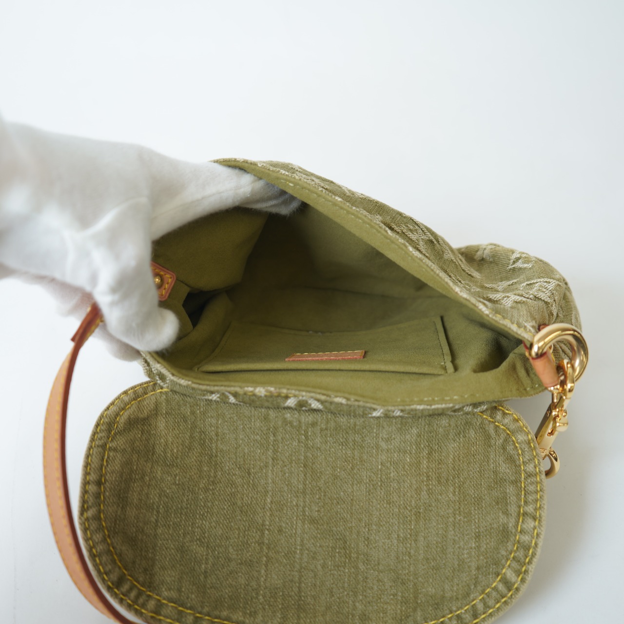 LOUIS VUITTON ルイヴィトン モノグラム デニム ミニ プリーティ ハンドバッグ M95217 カーキ