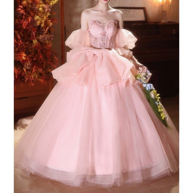 ビッグリボンボリュームチュールドレス　D1824