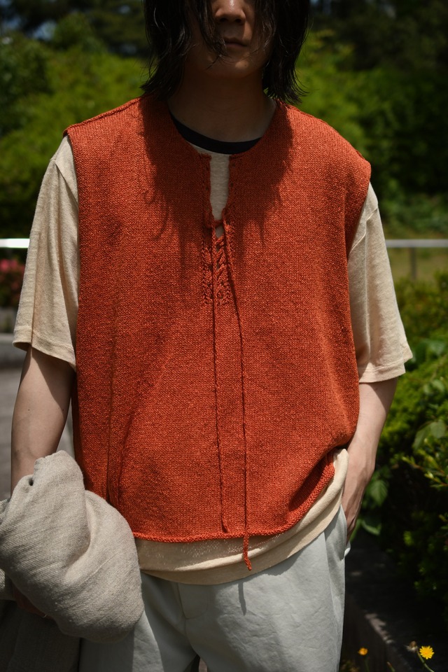 obafer / Exclusive 和紙Lace up vest (Orange)