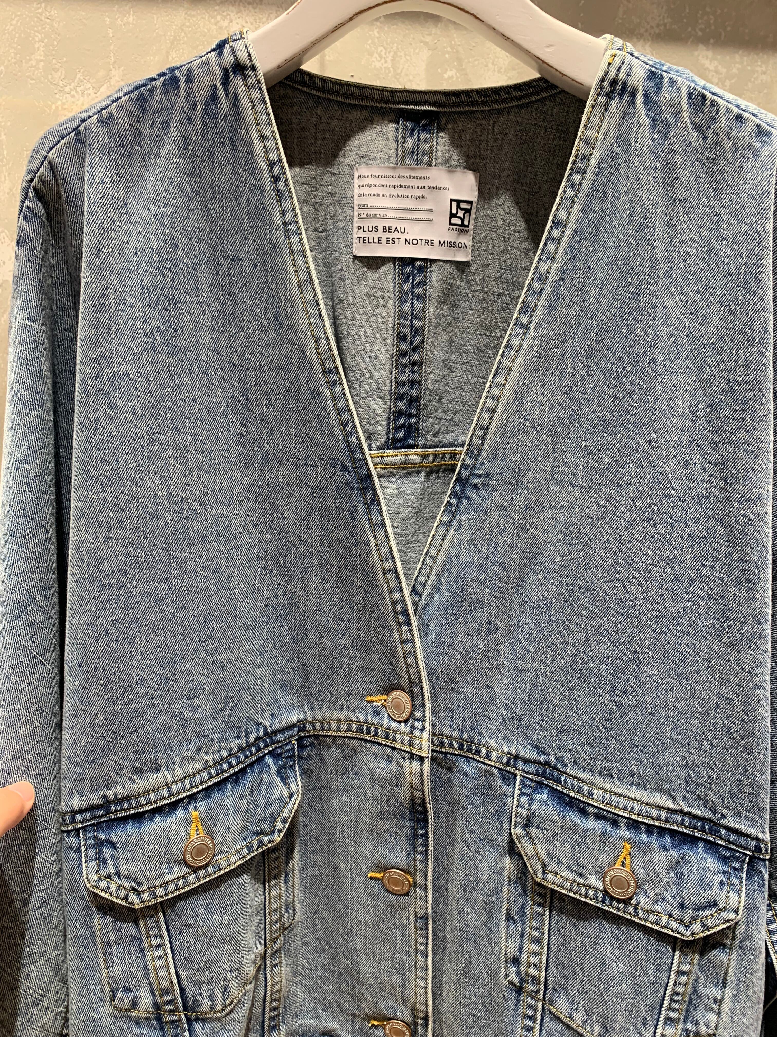 PASSIONE】ノーカラーデニムジャケット | LASHIC