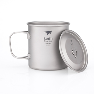 Keith チタンシングルウォールマグカップ　600ml（蓋付き） Single-Wall Titanium Mug with Folding Handle and Lid Ti3207